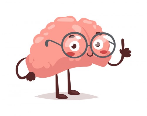 Smart brain character cartoon mind cute human organ. Creativity concept graphic smart brain characte
