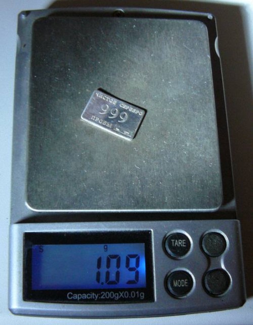 жетон серебро 999 1,09гр вес