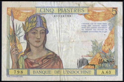 798 на банкноте Французского Индо Китая достоинством 5 пиастров