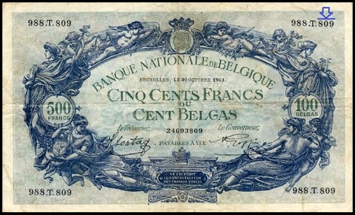 809 на банкноте Бельгии 1941 года достоинством 500 франков
