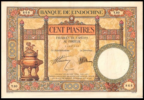 868 на банкноте Французского Индо Китая достоинством 100 пиастров
