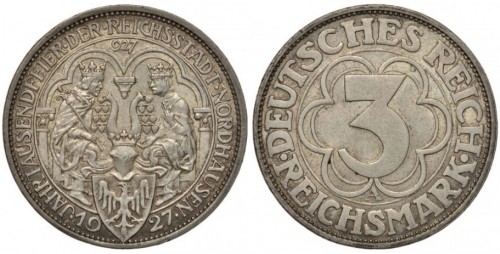927 на памятной монете Германии 1927 года, посвященной 1000 летию основания Нордхаузена в Киеве