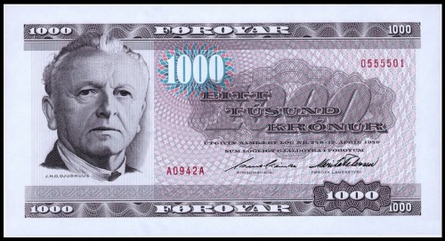 942 на банкноте Фарерских Островов 1994 года достоинством 1000 крон