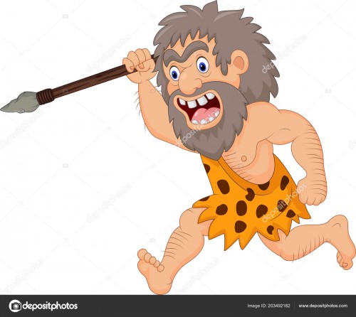 depositphotos 203492182 stock illustration cartoon caveman hunting spear