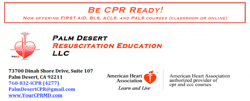 PALS Online Perris CA

https://yourcprmd.com/redlands/perris-cpr-classes/

The American Heart Association (AHA) actually conducts more research than any other association in the United States except only for the United States government. The AHA is one of the most research-based and outcome-based organizations in the world and is, by far, one of the most reputable sources for long-term prevention and acute management of cardiovascular diseases and stroke. Thus, as an AHA training site, PDRE is here to promote the most up-to-date AHA guidelines and recommendations to increase the survival rates of persons who have cardiopulmonary arrest and stroke. Because of the fact that the AHA changes their recommendations and guidelines every 5 years, PDRE is always cognizant of the newest updated life-saving data and tries to incorporate these recommendations and guidelines in subsequent lectures.

CPR Perris CA, CPR Classes Perris CA, CPR Certification Perris CA