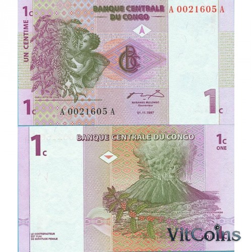 Конго 1 сантим 1997 90р