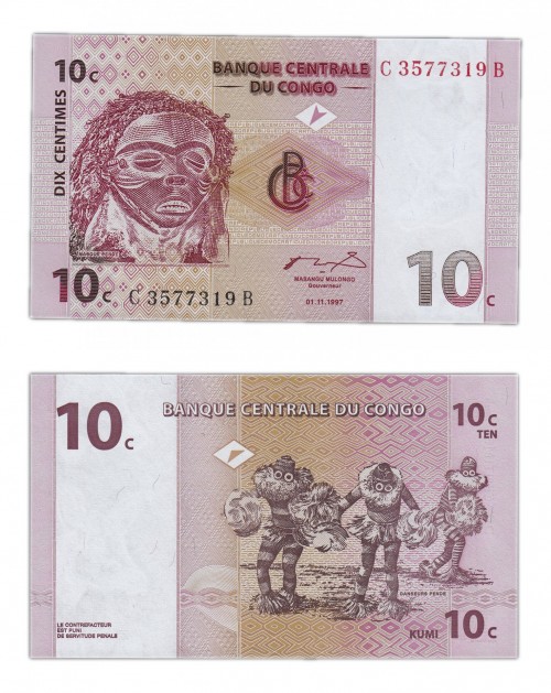 Конго 10 сентим 1997 100р
