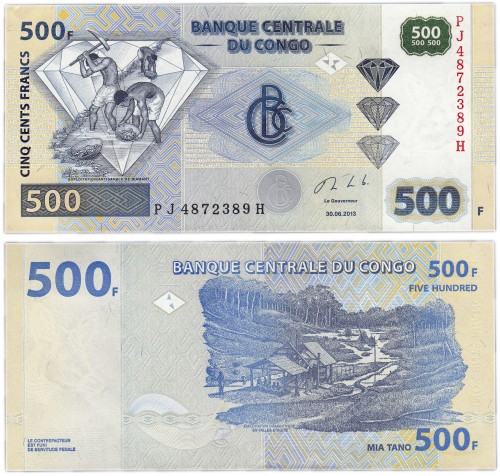 Конго 500 франков 2013 200р