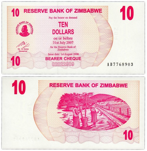 Зимбабве 10 долларов 2006 150р