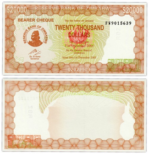 Зимбабве 20000 долларов 2003 150р