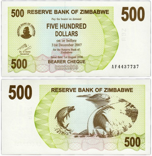 Зимбабве 500 долларов 2006 100р